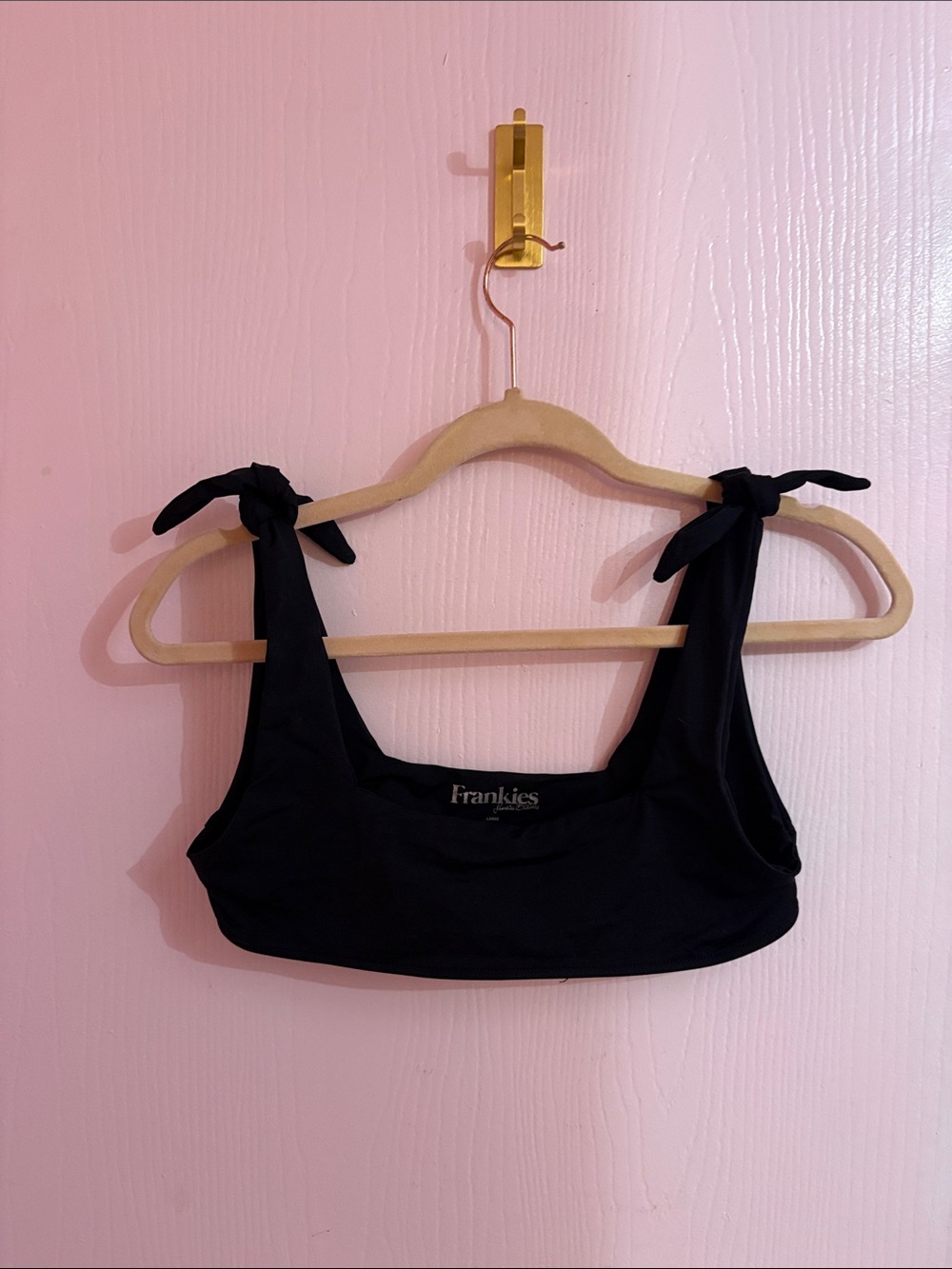 Frankie's Bikinis Black Tie-Strap Crop Top